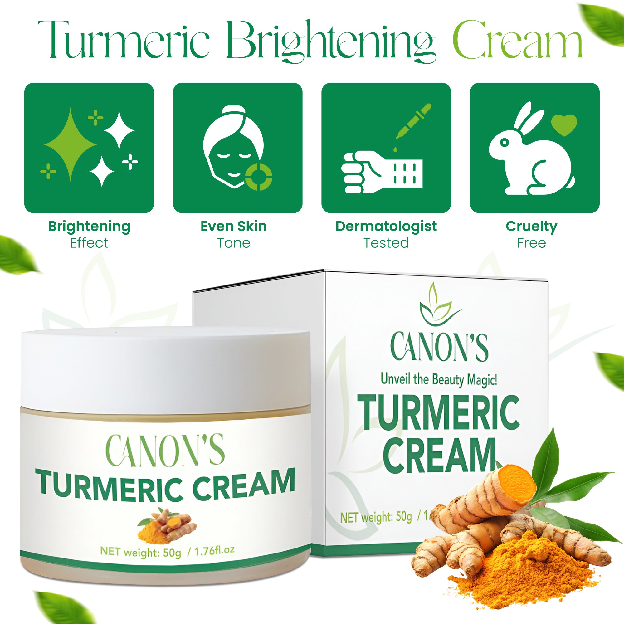 Canon's Turmeric Cream packaging with product and box on a white background