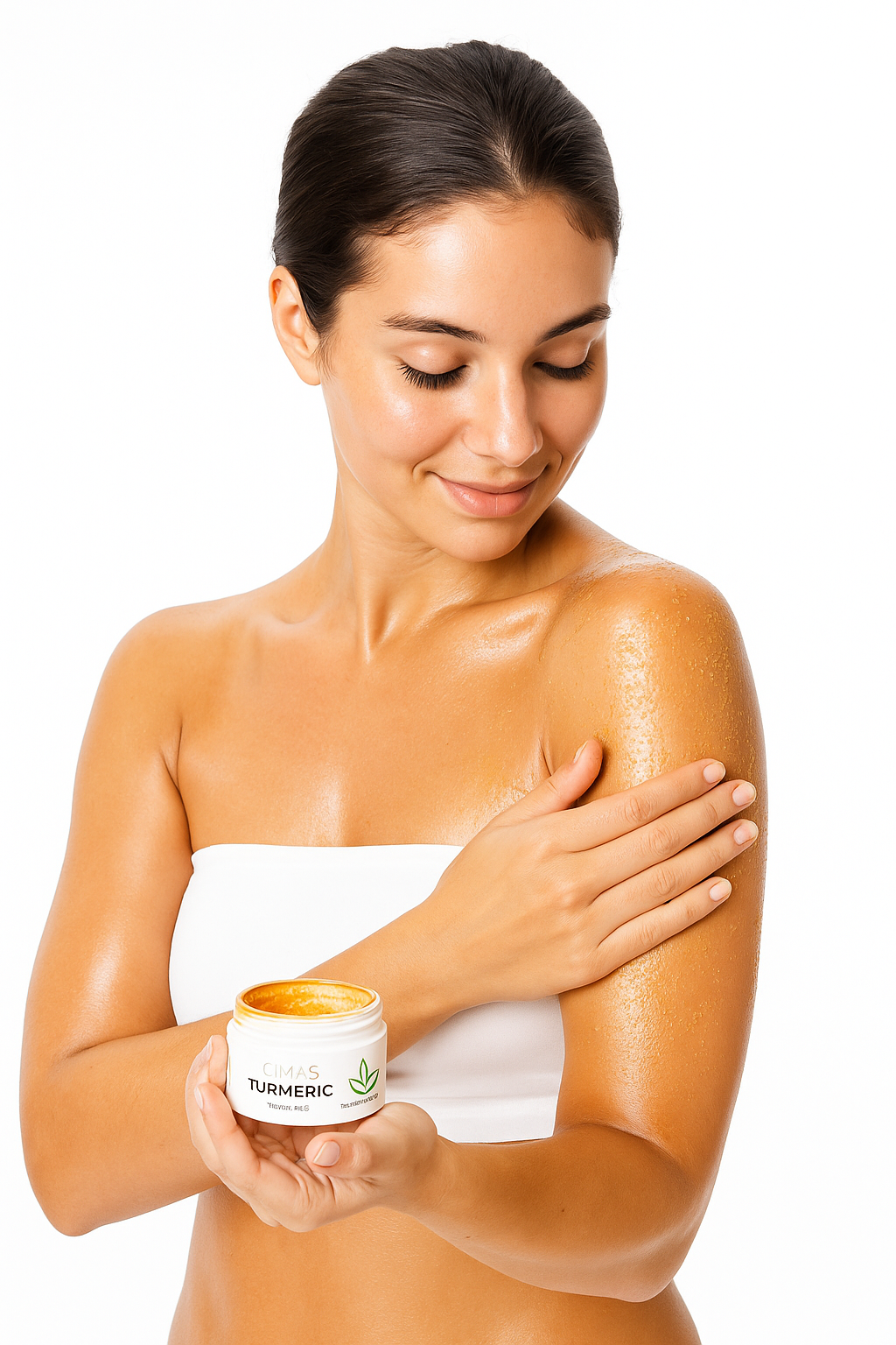 Woman applying turmeric cream 